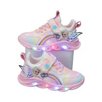 Tênis Esportivo Feminino Disney Princess Elsa Rosa Roxo Com Malha Respirável E Luz LED Tamanho 22-35 Tênis Esportivo Feminino Disney Princess Elsa Rosa Roxo Com Malha Respirável E Luz LED Tamanho 22-35