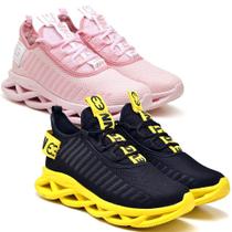 Tênis Esportivo Feminino Evoltenn Academia - 2 Pares ROSA CLARO/AMARELO