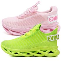 Tênis Esportivo Feminino Evoltenn Academia - 2 Pares Verde e Rosa