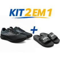 Tênis Esportivo Masculino e Feminino mais Chinelo Slide Unissex Confortável Leve Antiderrapante para Dia a Dia
