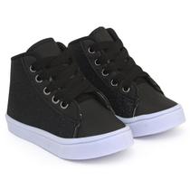 Tênis estilo botinha Preto com Gliter para menina cano alto infantil Tênis estilo botinha Preto com Gliter para menina cano alto infantil