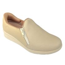 Tênis Fem Usaflex Slip On Zíper Couro Bege Vanilla MM1801004 Tênis Fem Usaflex Slip On Zíper Couro Bege Vanilla MM1801004