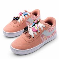 Tênis Feminina Infantil Rosa com Pins Sortidos Menina Estilosa Confortável Zero123