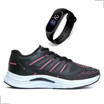 Tenis Feminino Academia Caminhada Treino Corrida Confortavel Leve Kit Relógio Digital LED
