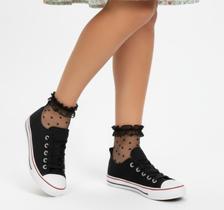 Tênis Feminino All Preto Unissex Cano Baixo Star Meia Casual Dia a Dia Feet
