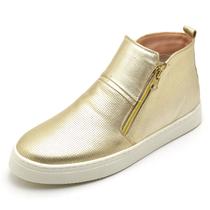 Tenis Feminino Botinha Couro Cano Baixo Hiate Elegante cor World Ouro Tenis Feminino Botinha Couro Cano Baixo Hiate Elegante cor World Ouro