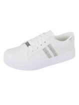 Tênis Feminino Branco Casual Brilho Strass Prata Bellinda Shoes