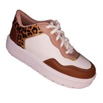 Tenis Feminino Branco Com Onça Ousadia Solado 4cm