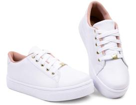 Tênis Feminino Branco Estilo Casual Super Confortável Peri Modas Tênis Feminino Branco Estilo Casual Super Confortável Peri Modas