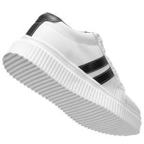 Tênis Feminino Branco Sola Alta com Listras Preto Tênis Feminino Branco Sola Alta com Listras Preto