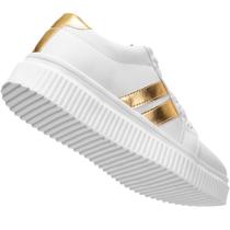 Tênis Feminino Branco Sola Anti-Derrapante com Detalhe Dourado