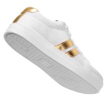 Tênis Feminino Branco Sola anti-Derrapante com Listras Douradas
