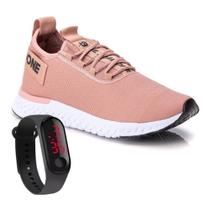 Tênis Feminino Caminhada Academia Ortopedico Confortavel + Relogio Leve