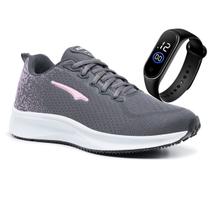 Tênis Feminino Caminhada Esportivo Leve + Relogio