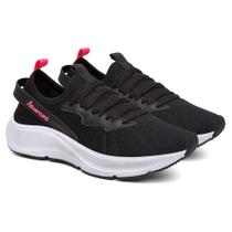 Tenis Feminino Caminhada Linha Conforto Premuim Cor Preto e Rosa