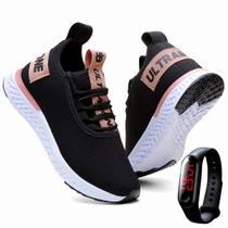 Tênis Feminino Caminhada Ultrabone Leve + Relógio