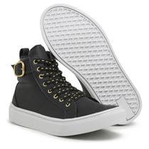 Tênis Feminino Cano Alto Casual Conforto Solado Branco