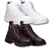 Tênis Feminino Cano Alto + Coturno Marrom Tratorado Robusto.