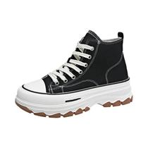 Tênis Feminino Cano Alto De Lona Com Cadarço Plataforma Casual Antiderrapante Resistente Ao Desgaste Tênis Feminino Cano Alto De Lona Com Cadarço Plataforma Casual Antiderrapante Resistente Ao Desgaste