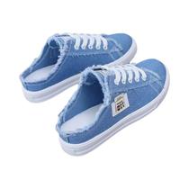 Tênis Feminino Cano Baixo De Lona Jeans Com Cadarço Para Primavera Verão