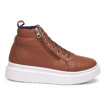 Tenis Feminino Caramelo Solado tratorado Plataforma Estilo Academia. Botinha Sola Alta.