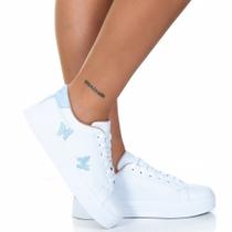 Tenis Feminino Casual Branco/Azul Borboleta - Estilo Shoes