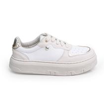 Tênis Feminino Casual Branco Detalhe Dourado