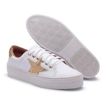 Tênis Feminino Casual Branco Detalhe Estrela Gliter Tênis Feminino Casual Branco Detalhe Estrela Gliter