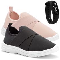 Tênis Feminino Casual Caminhada Treino Kit 2 Pares + Relógio