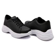 Tênis Feminino Casual Chunky com Cadarço Confortável Preto Tênis Feminino Casual Chunky com Cadarço Confortável Preto