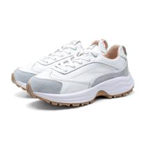 Tênis Feminino Casual Couro Sneaker Recortes Cano Curto