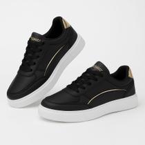 Tenis Feminino Casual Da Moda Branco Dourado Retrô Classic Original