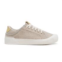 Tênis feminino casual de amarrar tecido e couro palmilha gel conforto Via Madamah Tênis feminino casual de amarrar tecido e couro palmilha gel conforto Via Madamah