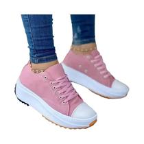 Tênis Feminino Casual De Lona Tamanho Grande Com Bico Redondo, Cano Baixo, Cor Sólida, Vulcanizado