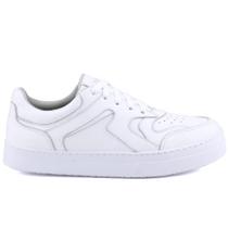 Tênis Feminino Casual Em Couro Branco Leve e Confortável