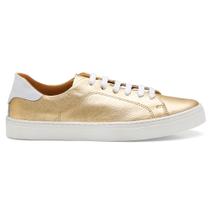 Tênis Feminino Casual Em Couro Legítimo Dourado