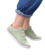 Tênis Feminino Casual em Couro Sola Baixa Verde Pistache Parô Tênis Feminino Casual em Couro Sola Baixa Verde Pistache Parô