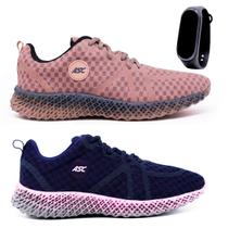 Tenis Feminino Casual Esportivo Para Caminhada Academia Trabalho 2 Pares E Relógio Led - DBS Online Store