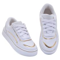 Tênis feminino casual fashion com detalhe dourado e prata leve e confortavel Tênis feminino casual fashion com detalhe dourado e prata leve e confortavel