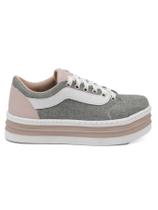 Tênis Feminino Casual Flat Form Detalhe Lateral Branco/Cinza