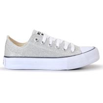 Tênis Feminino Casual Glitter Prata