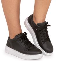 Tênis Feminino Casual Leve Original Preto Baixo Moda Street