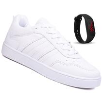 Tenis Feminino Casual Original Sneaker Barato - Branco + Relógio