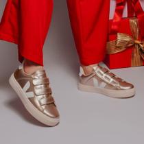 Tênis Feminino Casual Ouro Light com tiras autocolantes Confortável, Estiloso, Moderno e Versátil Tênis Feminino Casual Ouro Light com tiras autocolantes Confortável, Estiloso, Moderno e Versátil