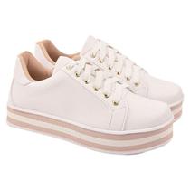 Tênis feminino casual plataforma branco com detalhes na sola/liso fashion Tênis feminino casual plataforma branco com detalhes na sola/liso fashion