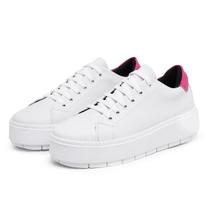 Tênis Feminino Casual Plataforma Flatform Branco Traseirinha Pink