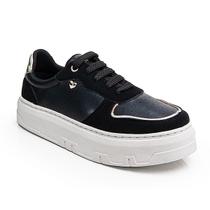 Tênis Feminino Casual Preto Detalhe Dourado