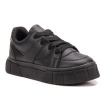 Tênis Feminino Casual Preto Recortes Com Cadarço Solado em Plataforma (Th1007-1008-1009) Tênis Feminino Casual Preto Recortes Com Cadarço Solado em Plataforma (Th1007-1008-1009)