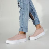 Tênis Feminino Casual Slip - On Brilho Trend