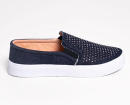 Tênis Feminino Casual Slip On Com Strass HotFix Preto